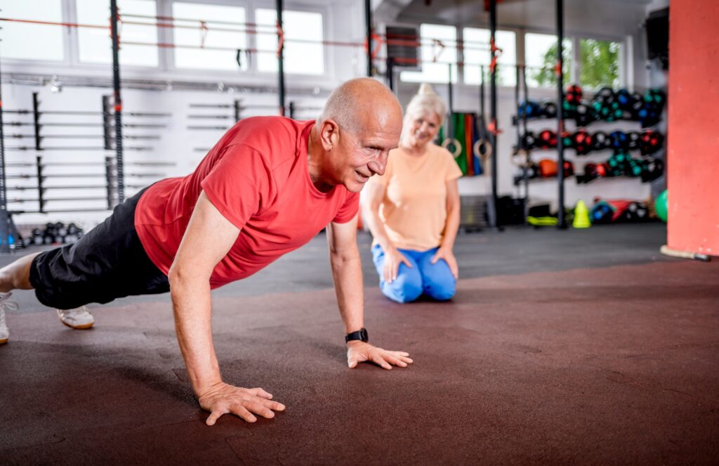 Senior people doing rehab workout at the gym