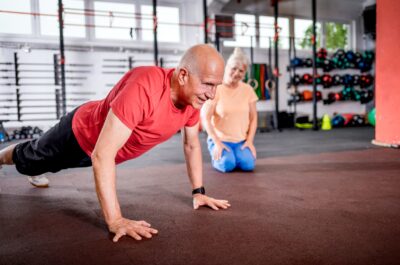 Senior people doing rehab workout at the gym